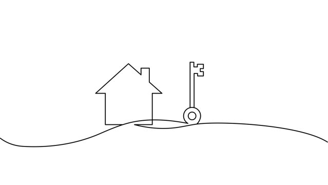house key line art. house and key continuous line drawing for real estate concept