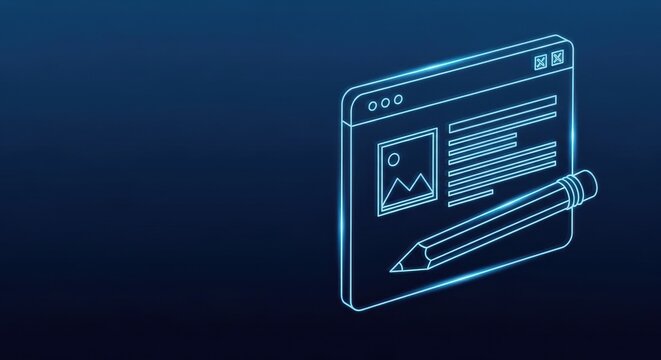 Digital Web Design and Development Illustration Featuring a Browser Window and Pencil