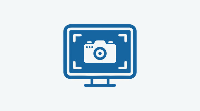 Blue Digital Photography and Screen Capture Icon on Computer Monitor Screen
