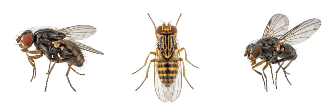 Fruit fly orchard crop pest insect showing biological anatomy, structural morphology, taxonomic classification traits, and agricultural crop damage parameters within a reference field.