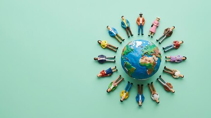 World Population Day concept with miniatures around clay globe