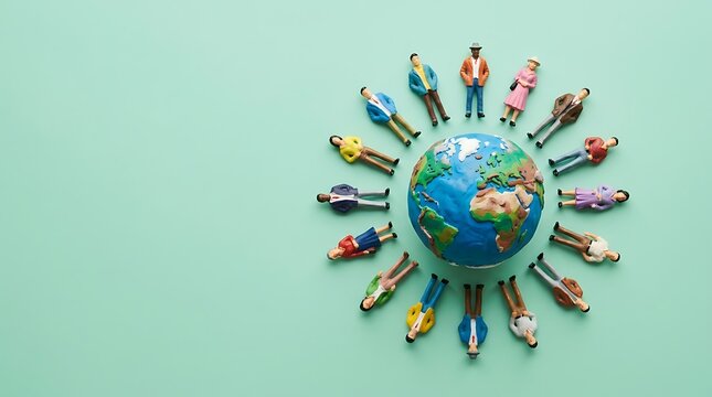 World Population Day concept with miniatures around clay globe