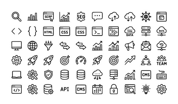 Professional SEO and development icon set for business web services vector illustration