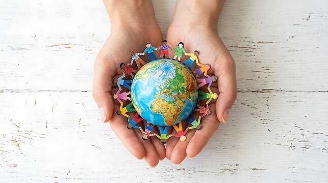 World Population Day Concept with Hands Holding Globe and People
