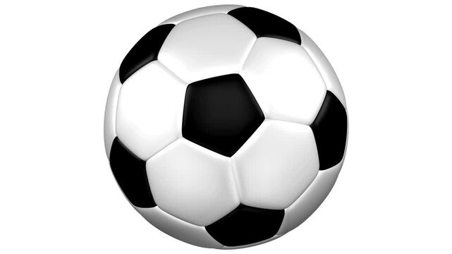 Soccer Ball: Seamless 360 Degree Turn Around of Classic Black and White Football on Green Turf in 4K Ultra HD footage.
