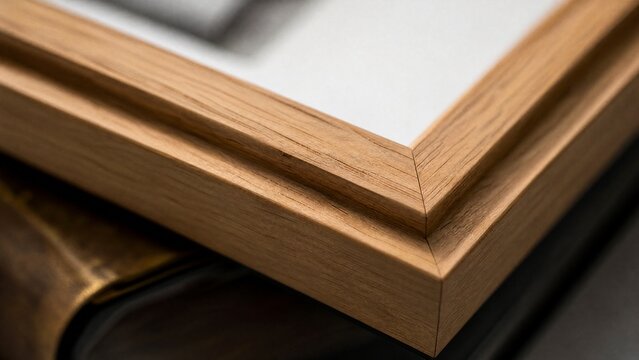 mitered. Close-up of a handmade wooden picture frame with precise mitered corners. lifestyle magazines, social media lookbooks, designed for influencer and brand collaborations, inspires lifestyle.