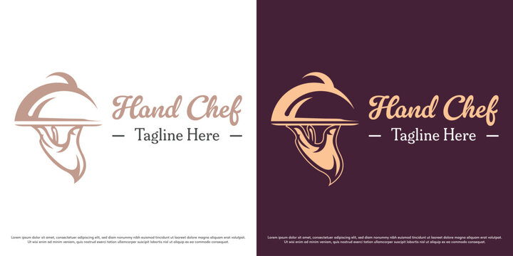 Hand chef logo design illustration vector. Serving food silhouette. Restaurant catering symbol icon.