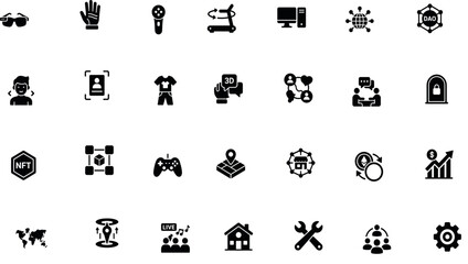 Metaverse and Web3 Icon Set with NFT, DAO, VR, Gaming, Blockchain, and Virtual World Symbols for Digital Designs © Rafikul