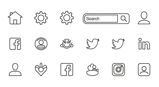 Social Media Icons and Website Interface Elements Collection.