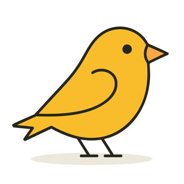 Minimalist vector illustration of a cute yellow songbird icon.