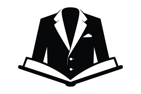 Minimalist black and white of a formal suit jacket combined with an open book for business education concept