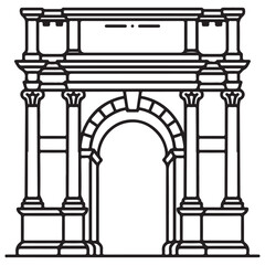 Minimalist Architectural Arch Icon: Classical Roman Structure Line Art © Maida