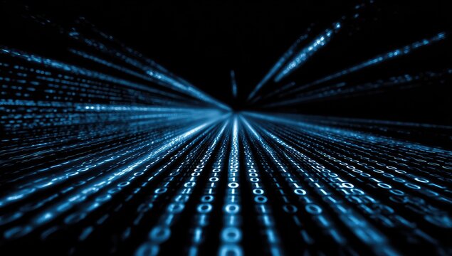 Abstract digital streams of binary code create a sense of speed and data flow