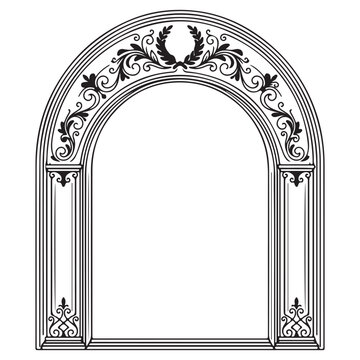 Ornate Classical Archway Frame with Laurel Wreath and Decorative Scrolls