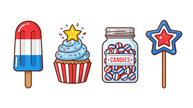 4th of July American Independence Day Vector Icon Set
