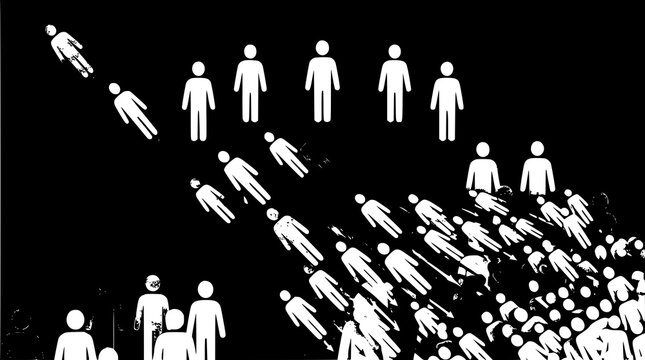 Animated overpopulation concept with scaling people silhouettes and demographic motion graphics