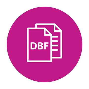 DBF File Format Icon Featuring Two Document Sheets Inside a Pink Circular Button Background