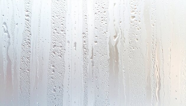 Textured clear glass surface with natural water condensation and flowing drops