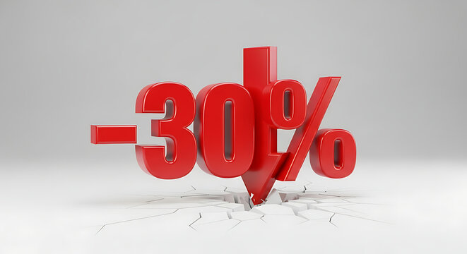 Red Thirty Percent Discount Symbol Breaking Through Surface