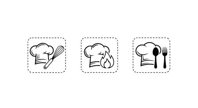 Chef hat with whisk and fork kitchen icons pattern