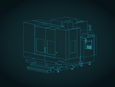 CNC machine vertical machining center isometric blueprint
