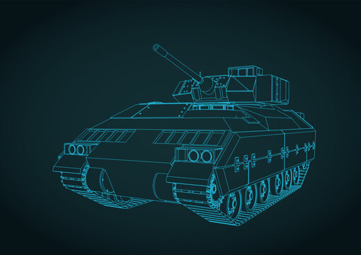 M2 Bradley infantry fighting vehicle line art blueprint stylized illustration