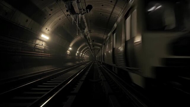 train approaching in dark tunnel.