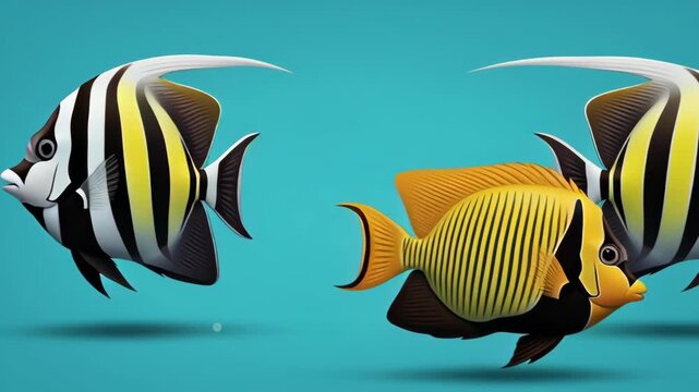 Two Colorful Fish Swimming Together Underwater.