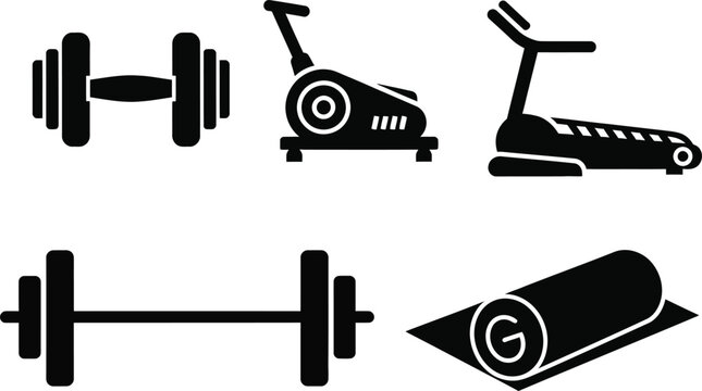 Minimalist Gym Equipment Line Art Set for Fitness and Workout Vector Illustration