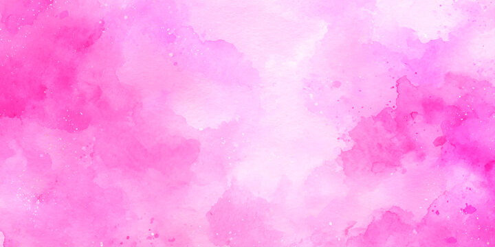 Vibrant pink watercolor background with soft clouds and white specks for design and artistic projects