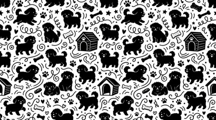 Fototapeta premium Seamless Cat and Dog Silhouette Pattern Vector Design