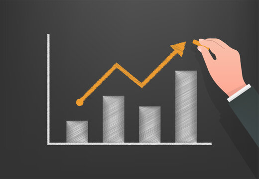 Hand drawing an increasing graph on a dark background. Financial success, data analytics, performance improvement, and strategic planning.