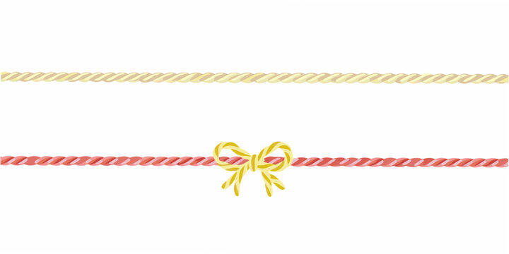 Red and gold decorative cord with bow vector illustration on white background