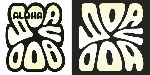 Aloha Typography Retro 1970s Style Vector Illustration With Black And White Variations © Piku