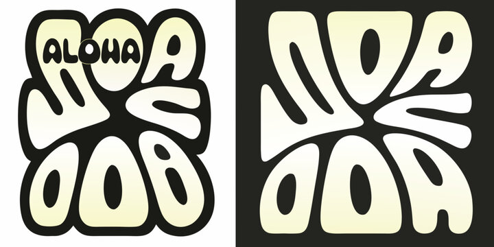 Aloha Typography Retro 1970s Style Vector Illustration With Black And White Variations