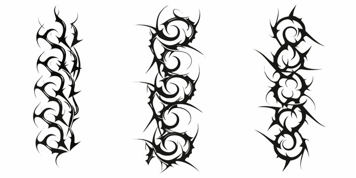 Three Black Tribal Designs On White Background Vector Illustration
