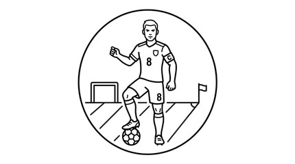Fototapeta premium Soccer Player Icon Line Art - Football Champion Athlete with Ball
