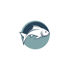 Fototapeta premium Simple Fish Logo Design on a Blue and Gray Circle.