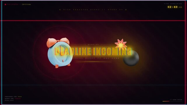 Time pressure countdown alarm clock with bomb deadline incoming time is up and act now warning animation