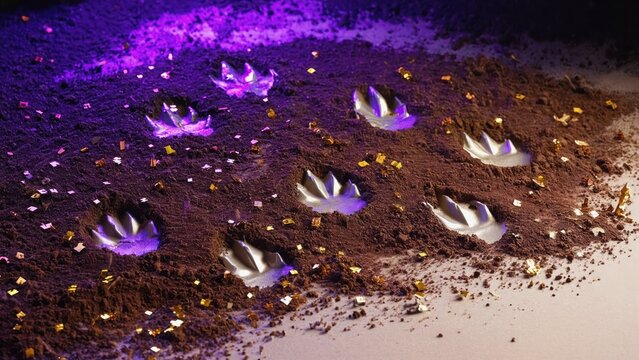 Animal paw prints on textured surface, New Year tradition in Romania symbolizing bear dance and protection from evil spirits, cultural ritual, festive symbolism, holiday tradition, New Year.