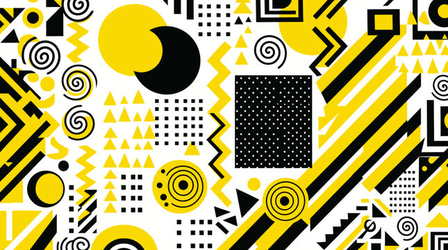 Abstract black and white vector background with yellow lines seamless retro design pattern for music art business decoration icons wallpaper