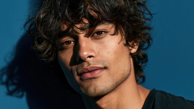 Men Shag Haircut Young South Asian Crisp Studio Shadows