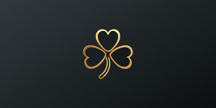 Golden Clover Icon On Dark Background Minimalist Line Art