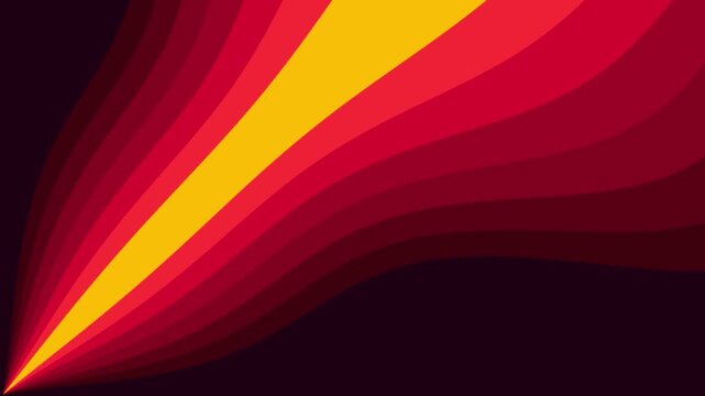 Bold red yellow and orange radiating diagonal lines fan out from a corner creating a vivid geometric sunburst abstract design
