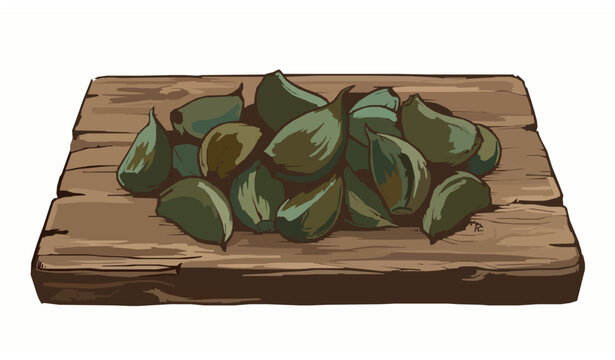 Hand Drawn Laba Pickled Garlic Wooden Board Food Vector