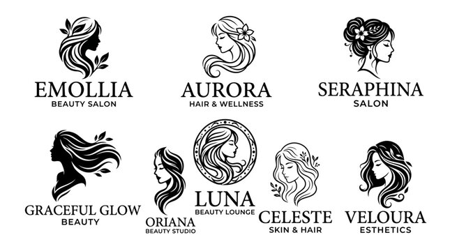 Black and white beauty salon logos.