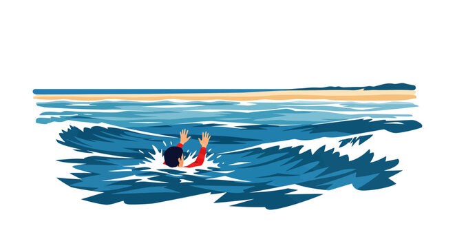 Person drowning in rough ocean water waves