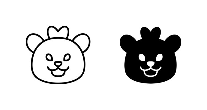 Cute Bear Face Icons, Simple Line Art and Silhouette Vector Graphics