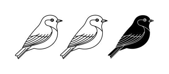 Bird Icons Set, Simple Outline & Silhouette Vector Graphics © Shahin