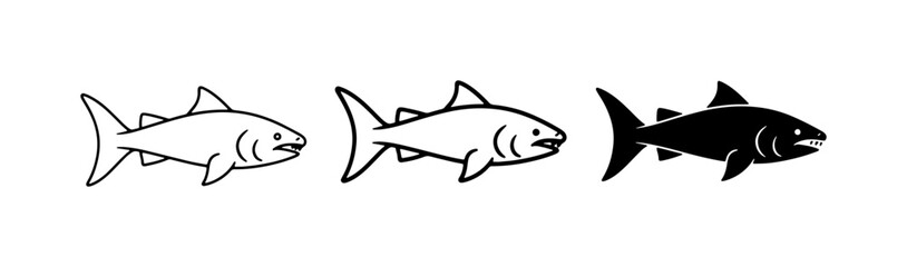 Fototapeta premium Fish Icons Set: Outline & Silhouette, Aquatic Life Graphics